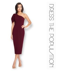 Dress The Population Dark Magenta Tiffany One Shoulder Dress
